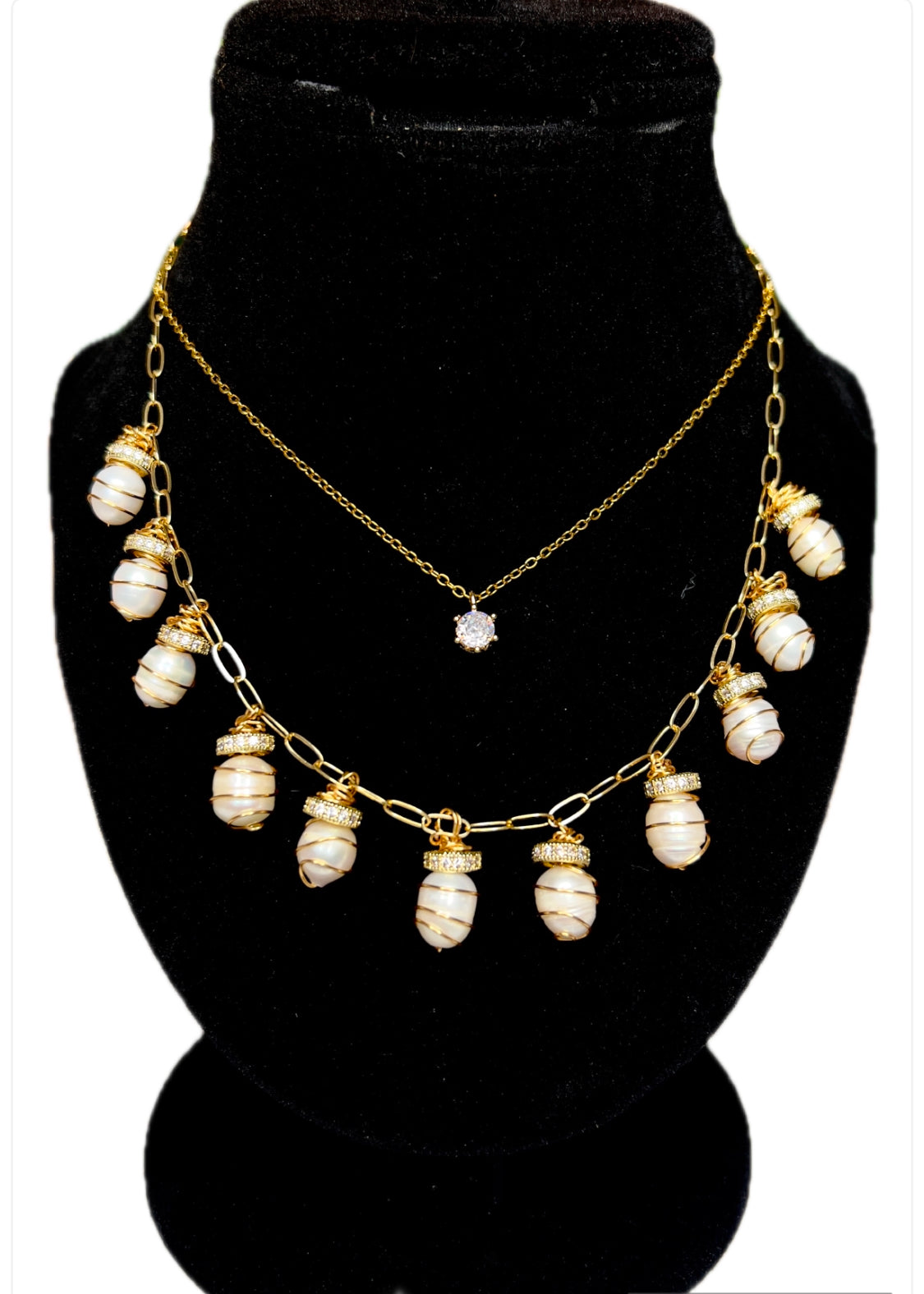 "Alexander" Diamonds and Pearls Necklace in 24k Gold